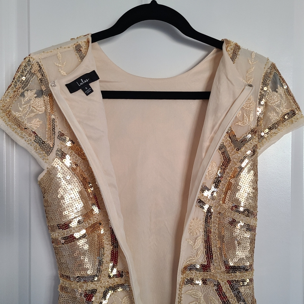 Lulus - Spread Your Shine Gold Sequin Embroidered Bodycon Dress, Small - Picture 10 of 13